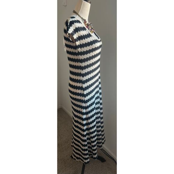 NWT Zara Limited Edition Black/Cream Striped Long Contrast Crochet Knit Dress L - Picture 3 of 10